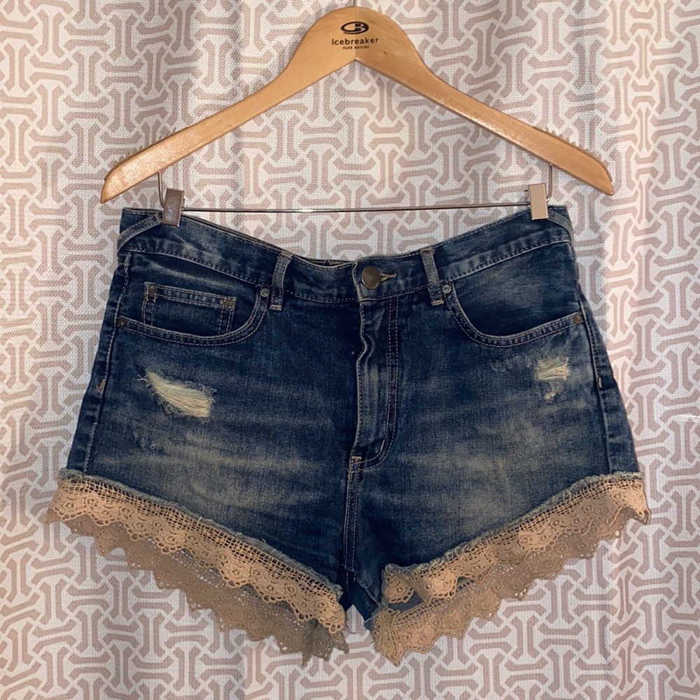 Free People high waisted distressed jean shorts